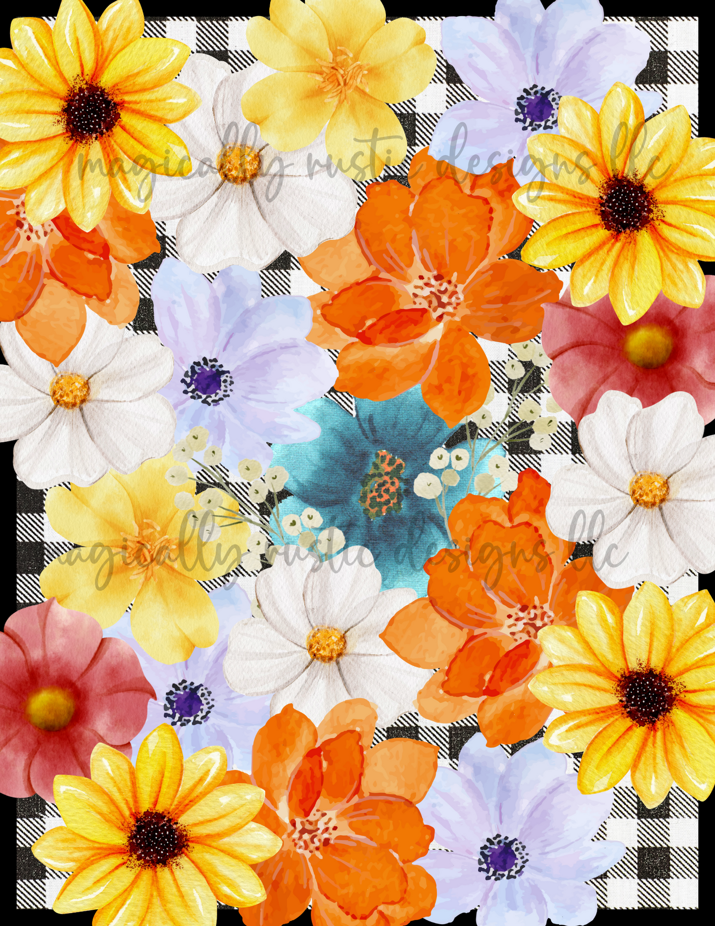 Gingham Check Flower Set-Digital Papers