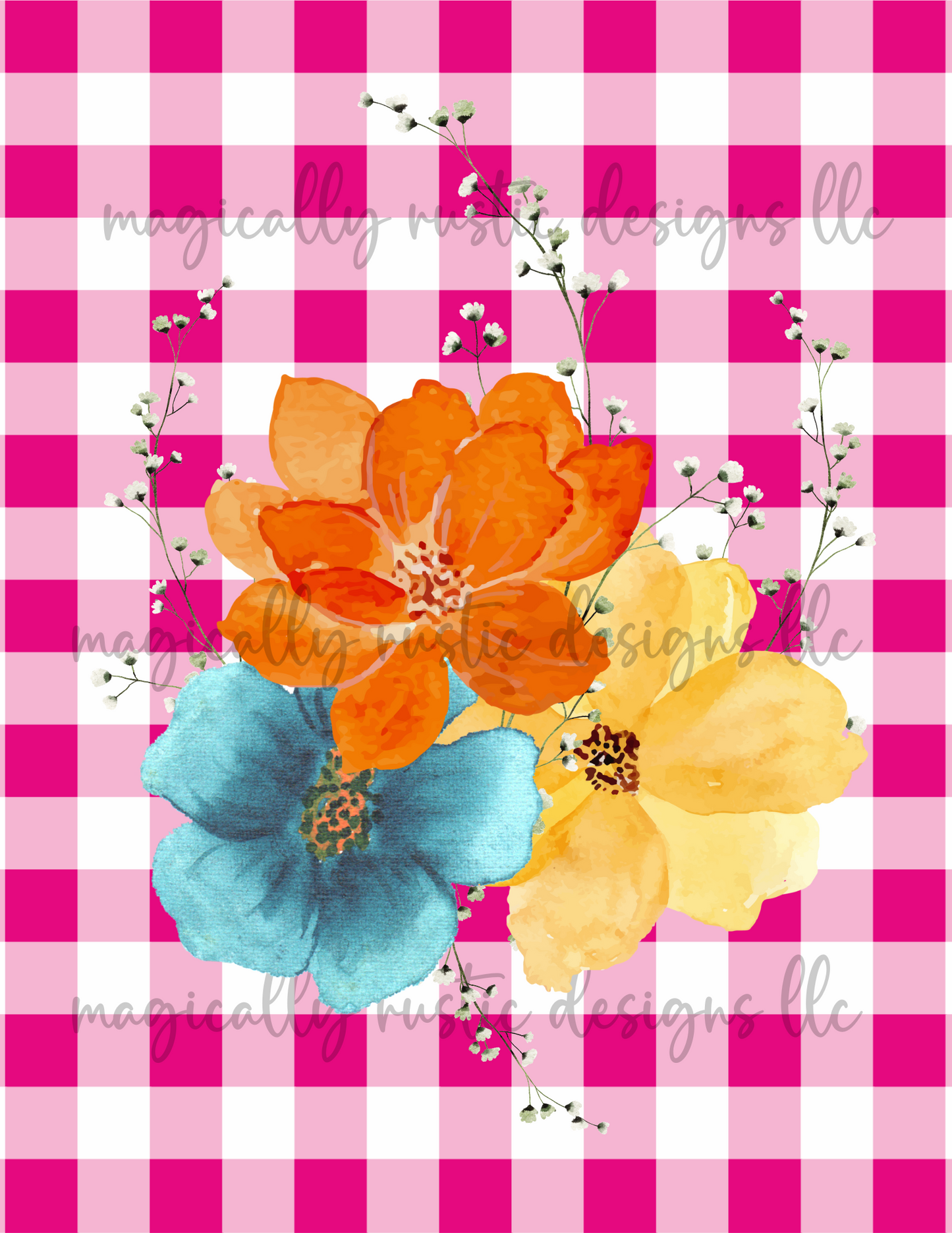 Gingham Check Flower Set-Digital Papers