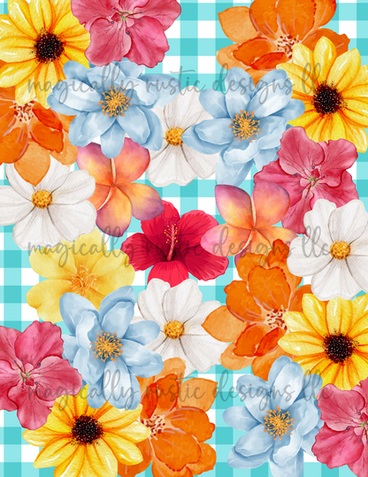 Gingham Check Flower Set-Digital Papers