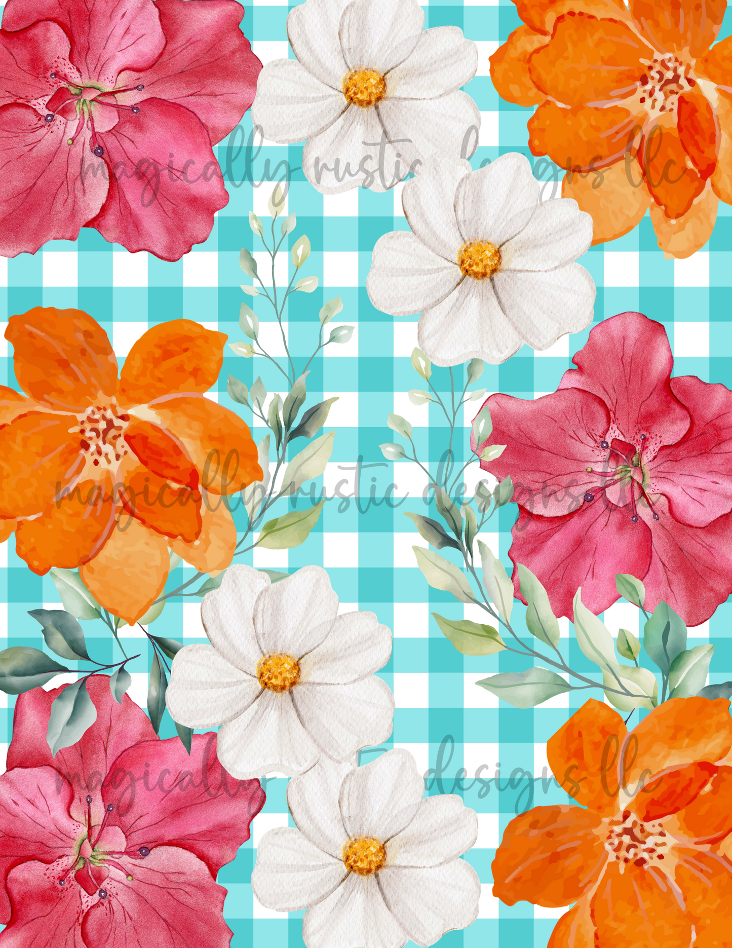 Gingham Check Flower Set-Digital Papers
