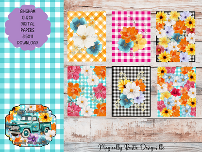 Gingham Check Flower Set-Digital Papers