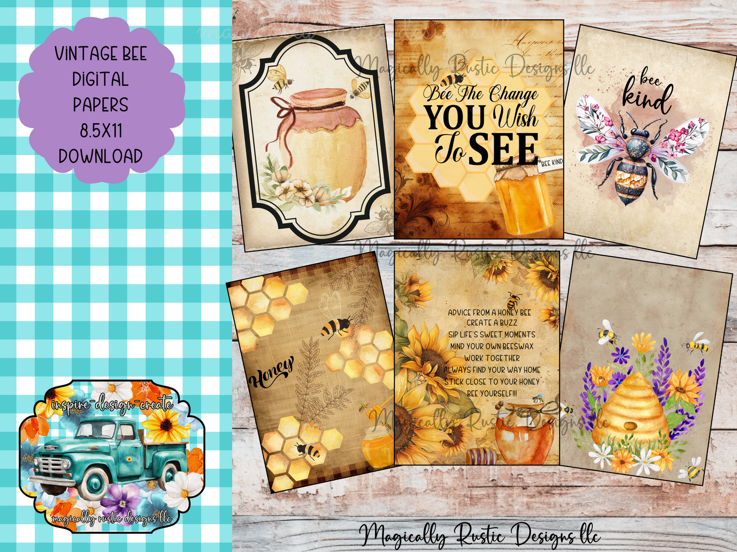 Vintage Bee-Themed Digital Prints